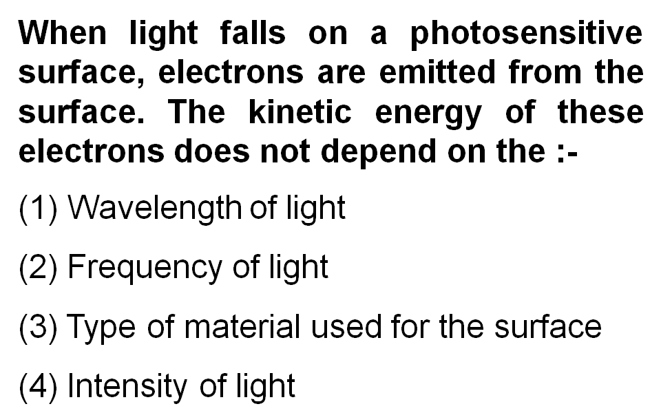 PHOTOELECTRICEFFECT Physics Chapter Wise Practice Problems